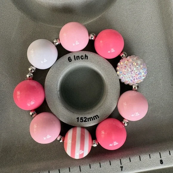 Handmade •Bubblegum Beaded Bracelet 6” | Chunky Acrylic Beads | Kids - Picture 1 of 2